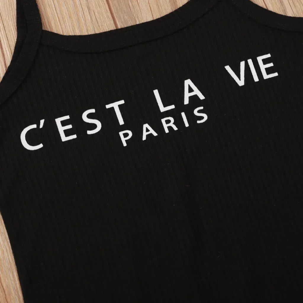 black sleeveless strap jumpsuit baby girls kids clothes letters fitness streetwear bodysuit pants open back playsuit 3 o 10 yrs