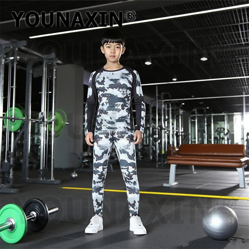 One Set Unisex Child Running Sports Long Sleeves T-shirts Pants Yoga Top Sportswear Fitness Training Clothing Gym Trousers