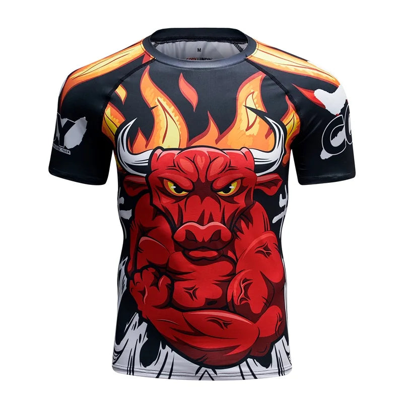 Brand New Summer Men Short Sleeved T shirt Compression Shirt MMA BJJ GYM Fitness 3D Print Casual Shirt Boy Clothing Tees T-shirt