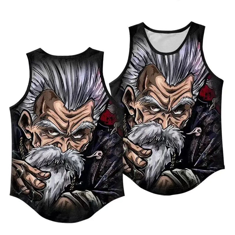 Cartoon Anime Dragon Ball Master Roshi Boy Summer Casual Comfortable Beach Sleeveless Sports Fitness Casual Vest T-Shirt Top