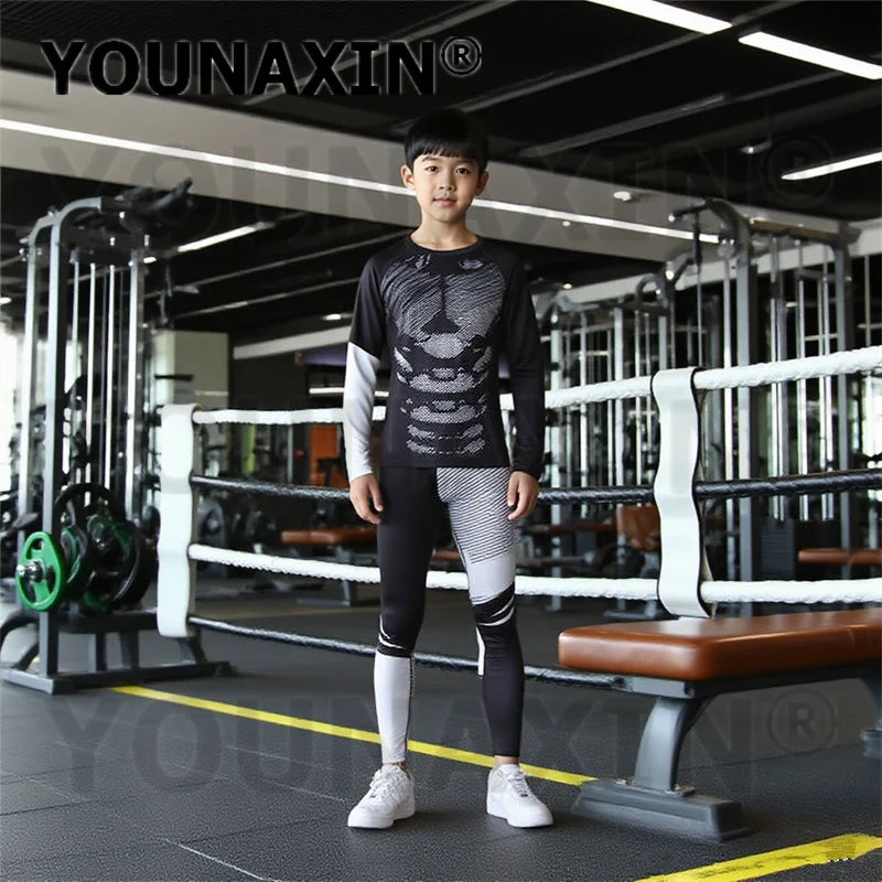 One Set Unisex Child Running Sports Long Sleeves T-shirts Pants Yoga Top Sportswear Fitness Training Clothing Gym Trousers