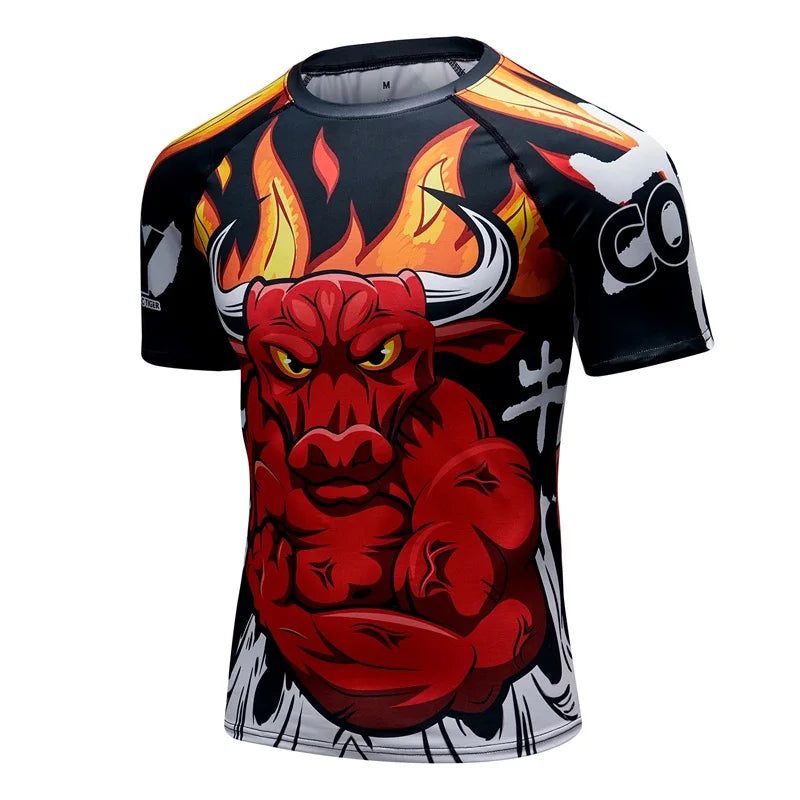 Brand New Summer Men Short Sleeved T shirt Compression Shirt MMA BJJ GYM Fitness 3D Print Casual Shirt Boy Clothing Tees T-shirt