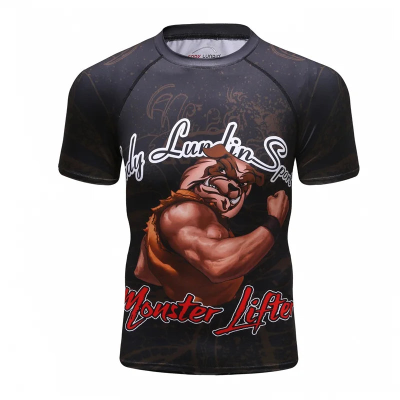 Brand New Summer Men Short Sleeved T shirt Compression Shirt MMA BJJ GYM Fitness 3D Print Casual Shirt Boy Clothing Tees T-shirt