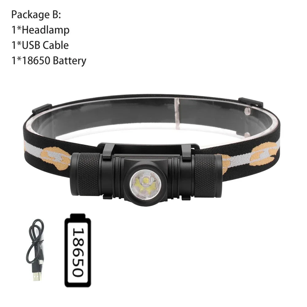 MINI Light Headlamp 3000LM Waterproof Headlight 6 Light Modes Type-C LED Camping 18650 Hunting Fishing Outdoor Emergency Lamp ﻿