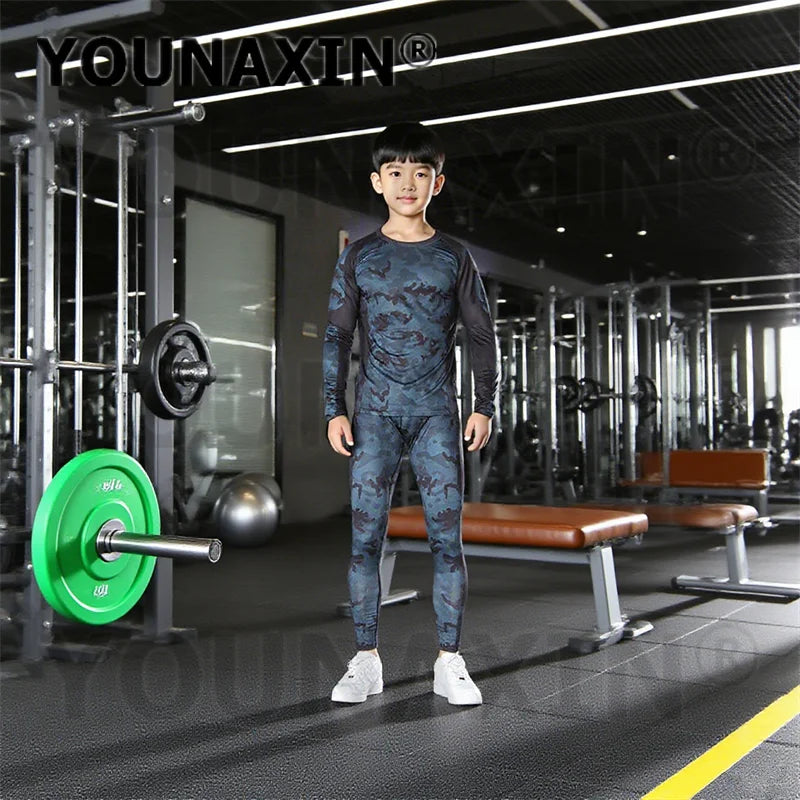 One Set Unisex Child Running Sports Long Sleeves T-shirts Pants Yoga Top Sportswear Fitness Training Clothing Gym Trousers