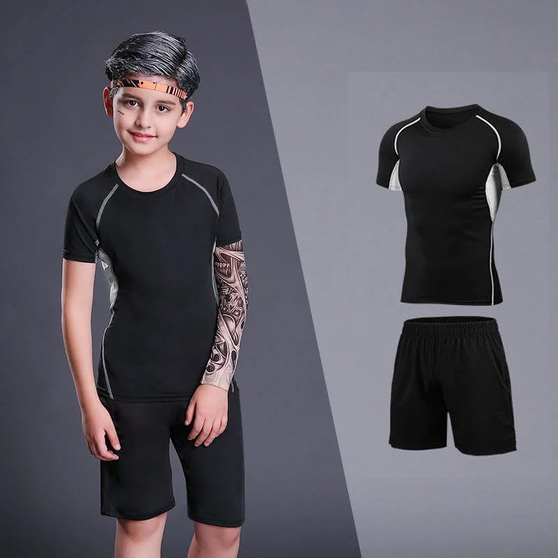 Kid's MMA T-shirts+Pants Set Rashguard For Boy Children Sportsuit Fitness Gym MMA Clothing Compression Tights Muay Thai Shorts
